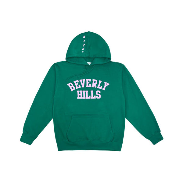 Hoodie green with pink letters  beverly hills 90210