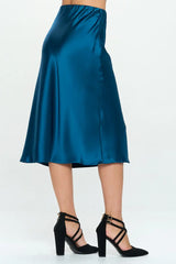 Blue Teal Satin Midi Skirt other side