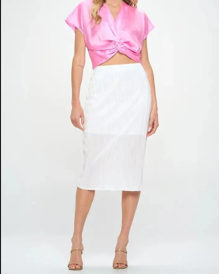 Light Pink Satin Short Sleeve Top with Front Twist