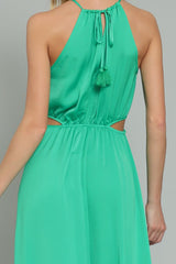 Back Emerald Elegance: Sleeveless Cut Out Waisted Maxi Dress