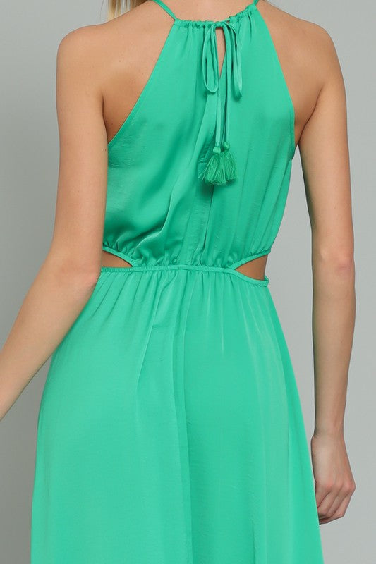 Back Emerald Elegance: Sleeveless Cut Out Waisted Maxi Dress