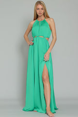 Emerald Elegance: Sleeveless Cut Out Waisted Maxi Dress Front