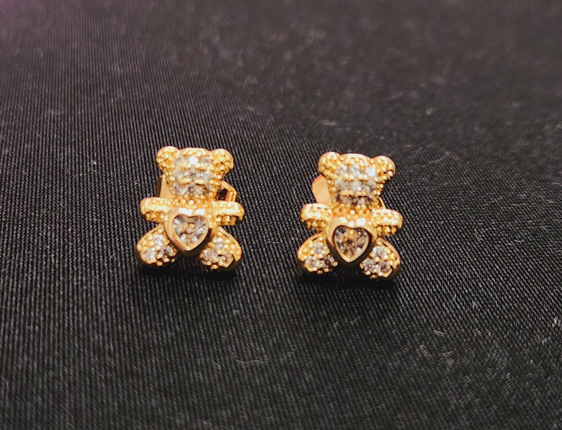 Sterling Silver Gold Plated Teddy Bear Pendants Zircon Earrings Gift