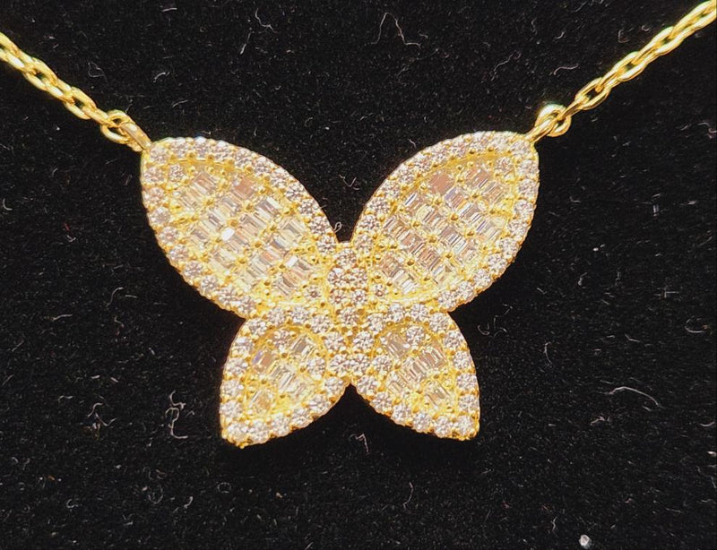 Sterling Silver Gold Plated Butterfly Pendants Zircon Necklace Gift