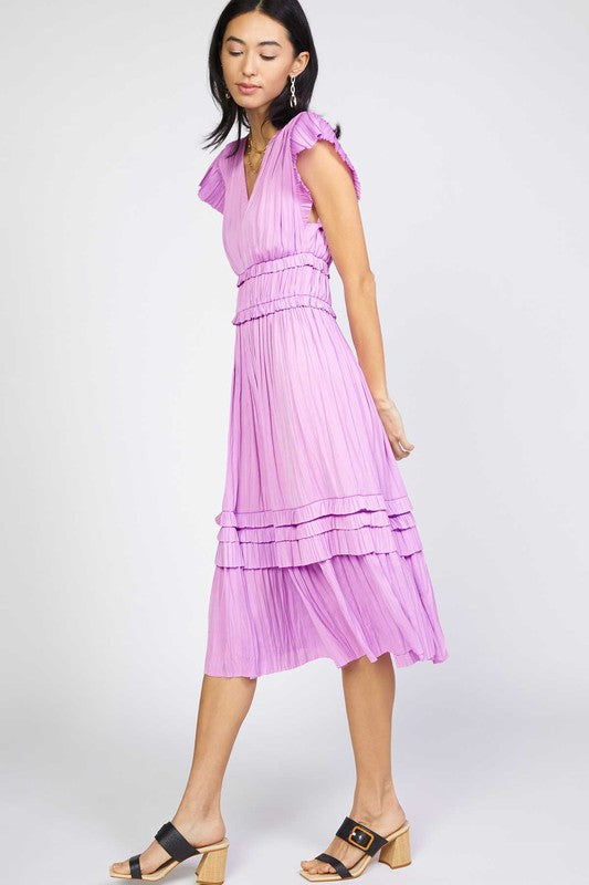 Pink Flutter Sleeve Mini Dress Side