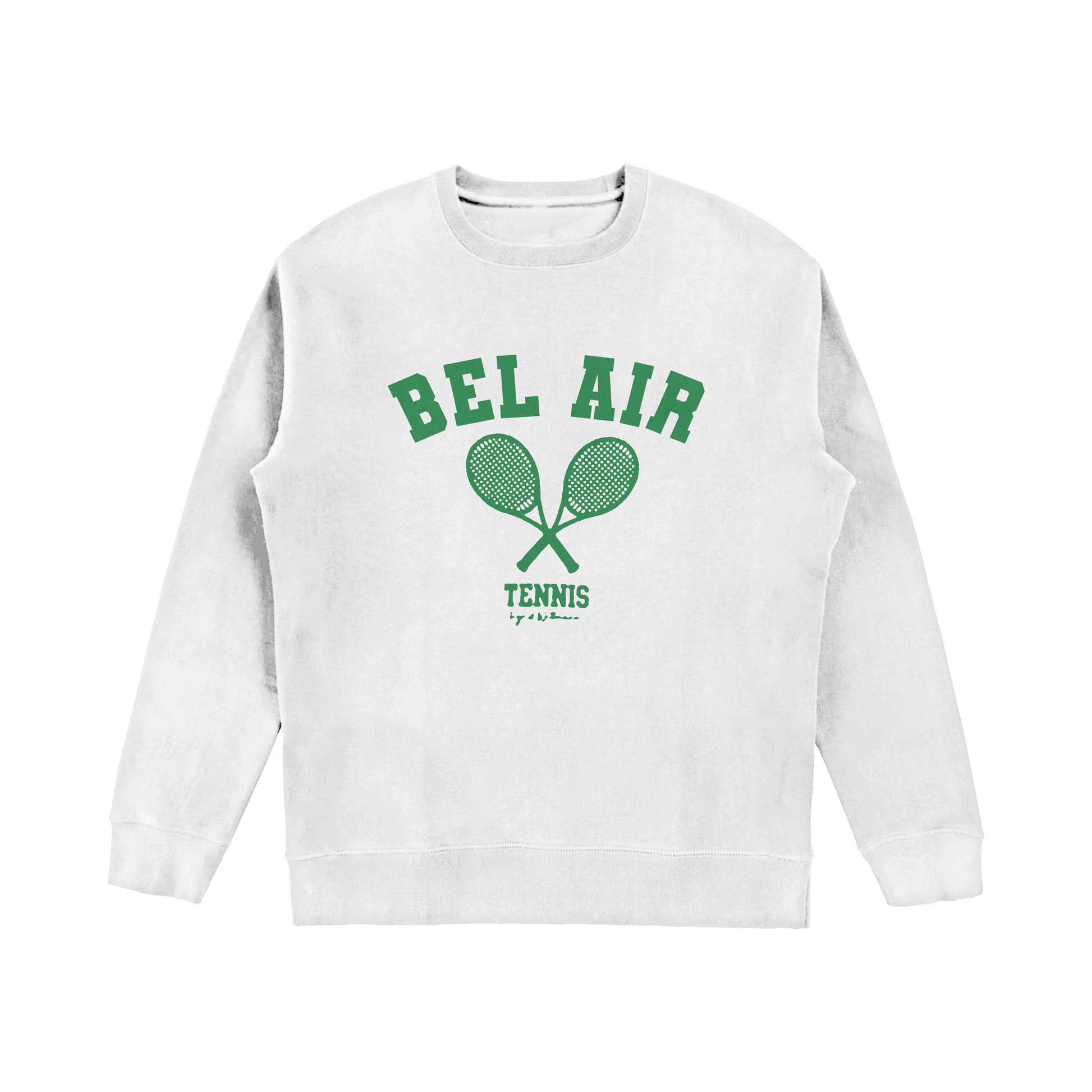 Bel-Air Sweatshirt White Tennis Racquets with green Letters