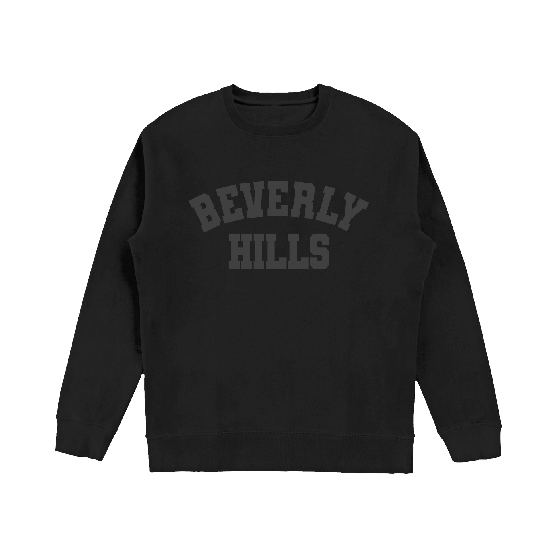 Beverly Hills Sweatshirt Black Crewneck With Black Puff Letters