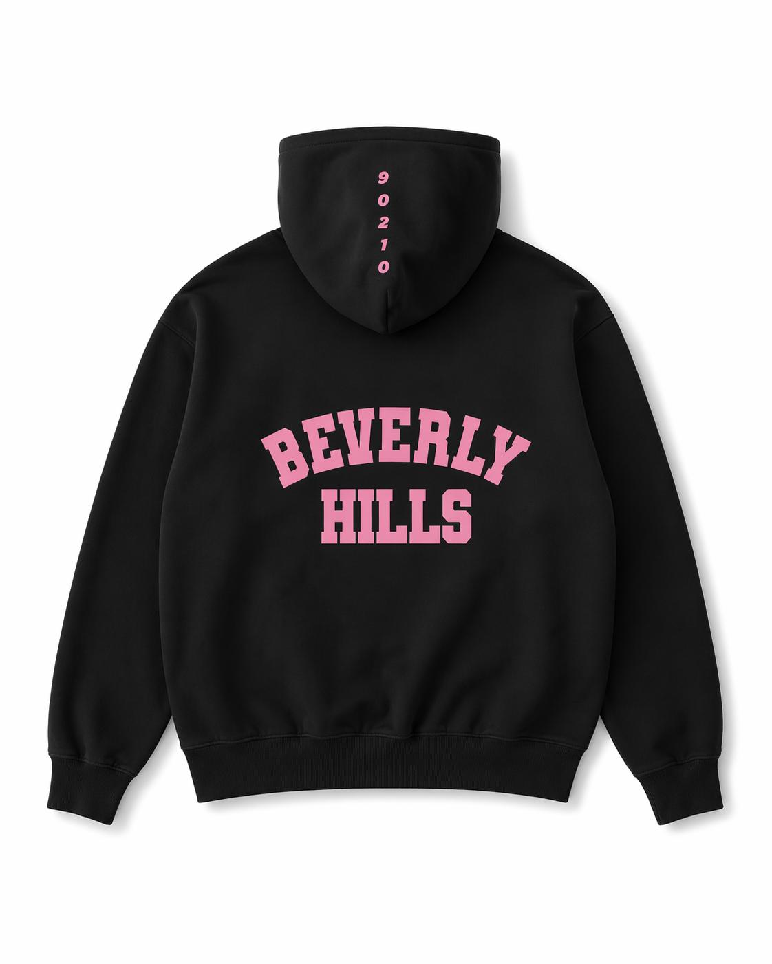 Black zipper hoodie with pink puff beverly ills original logo
