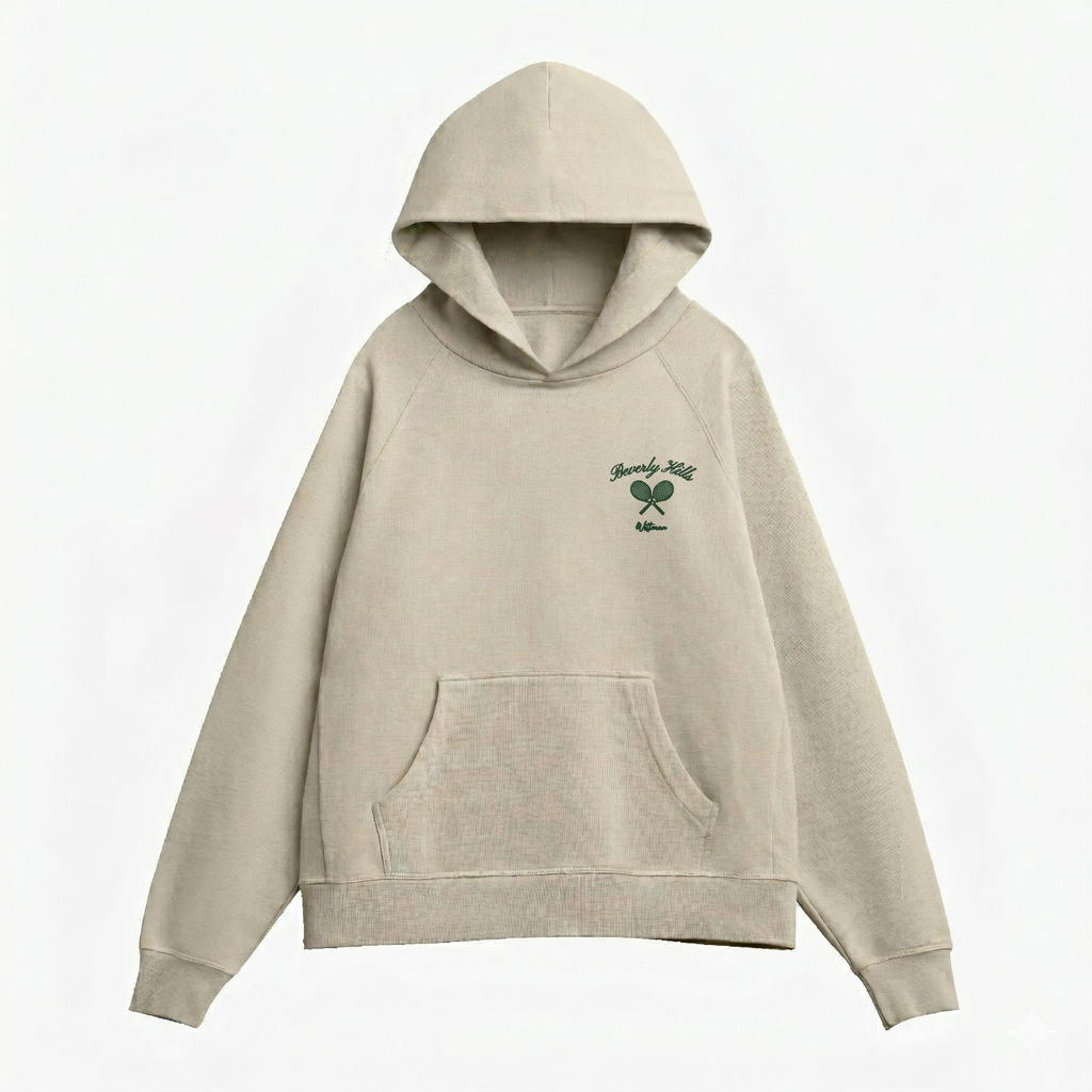 Members Only Tennis 100% Organic Cotton Premium Beige Hoodie 500 gsm