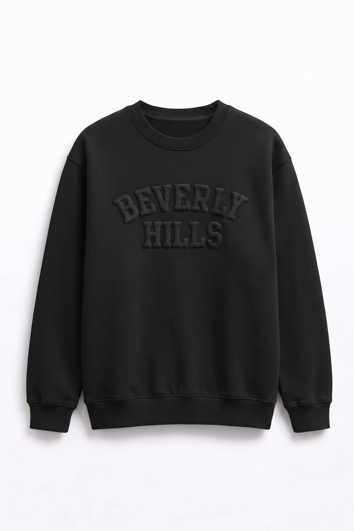 Beverly Hills Sweatshirt Black Crewneck With Black Puff Letters