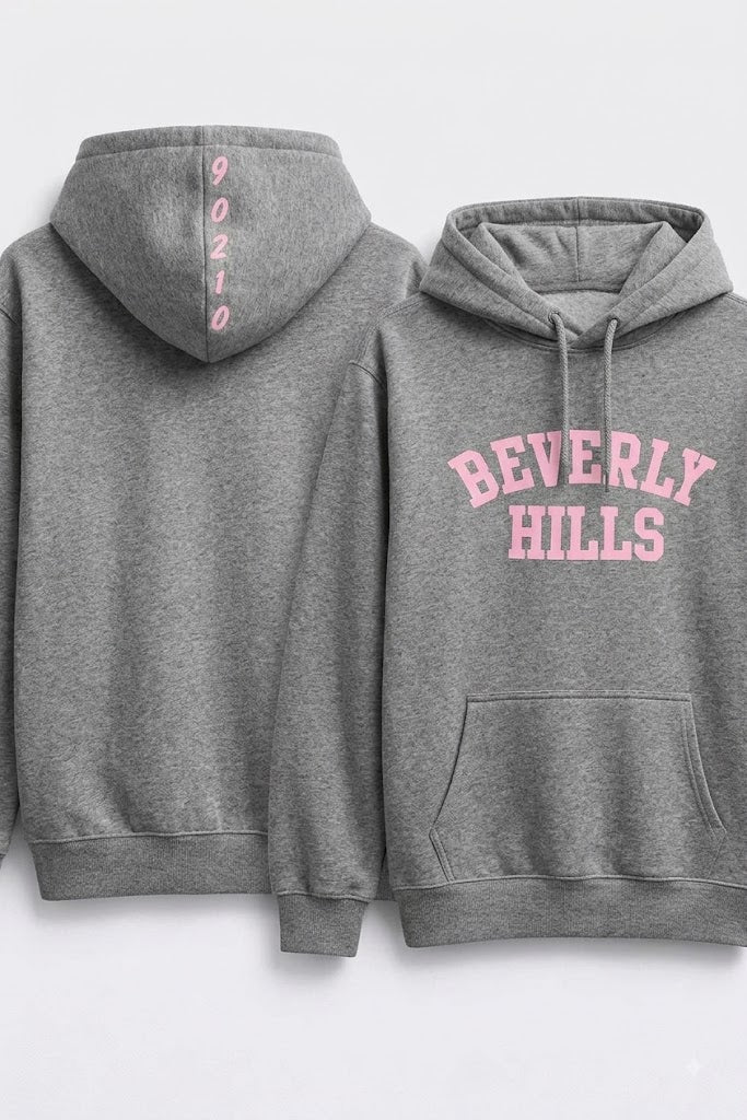 Original Beverly Hills Heather Gray With Pink Puff Hoodie