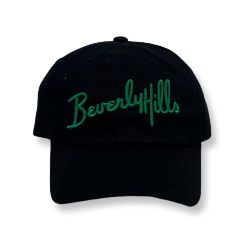 Black with green Beverly hills cap