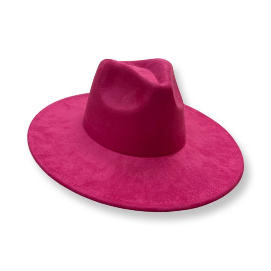 Hot pink Suede Large Eaves Top Fedora Hat