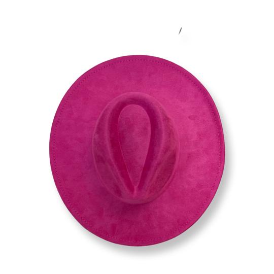 Top Hot Pink Suede Large Eaves Top Fedora Hat