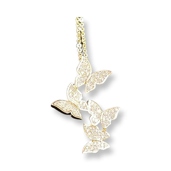 Sterling Silver Gold Plated Butterfly's Pendants Zircon Necklace