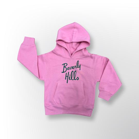 Beverly Hills Hoodie for kids Pink/with Green Letters