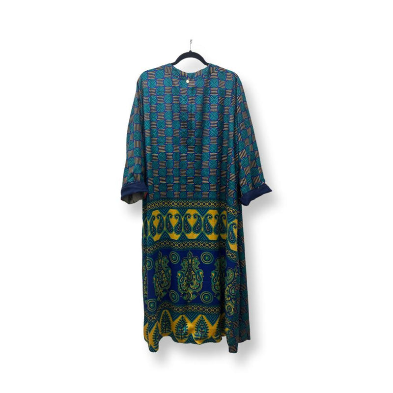 Back Blue/Gold With Multicolor Reversible long kimono
