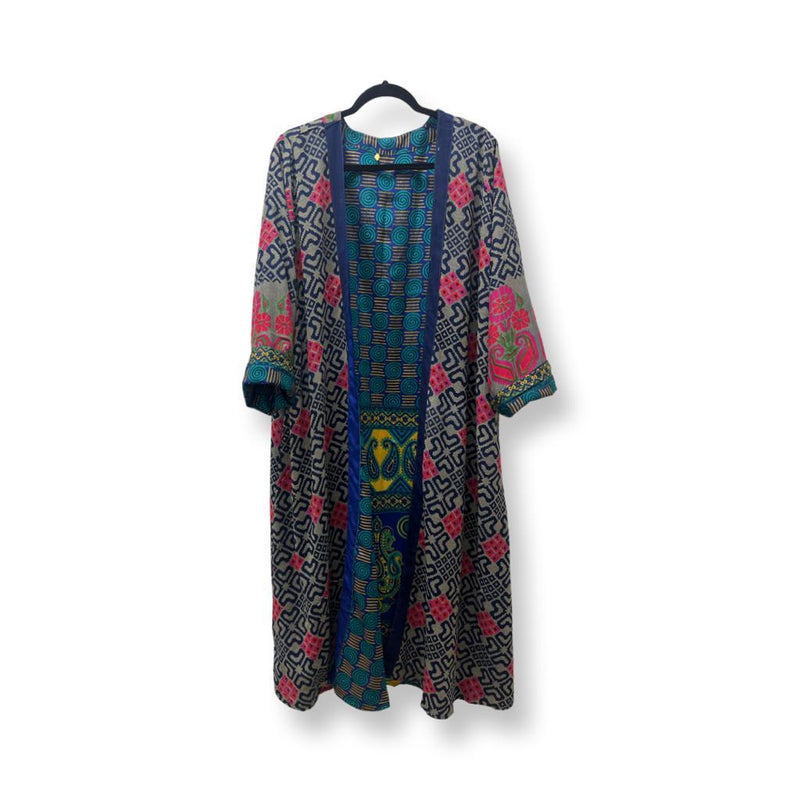 Reversible Blue/Gold With Multicolor Reversible long kimono