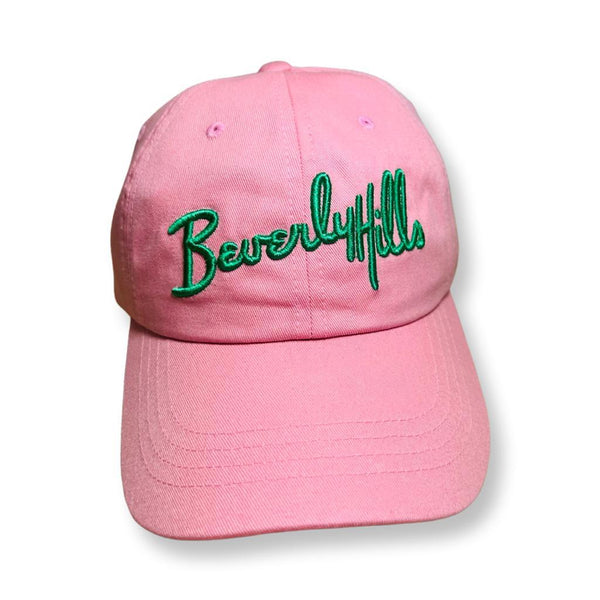 Beverly Hills Cap Pink, Black, White Baseball Hat With Green Embroidered Adjustable
