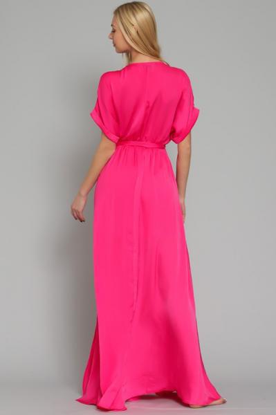 Back Blushing Beauty: The Pink Kimono Sleeve Belted Maxi Dress