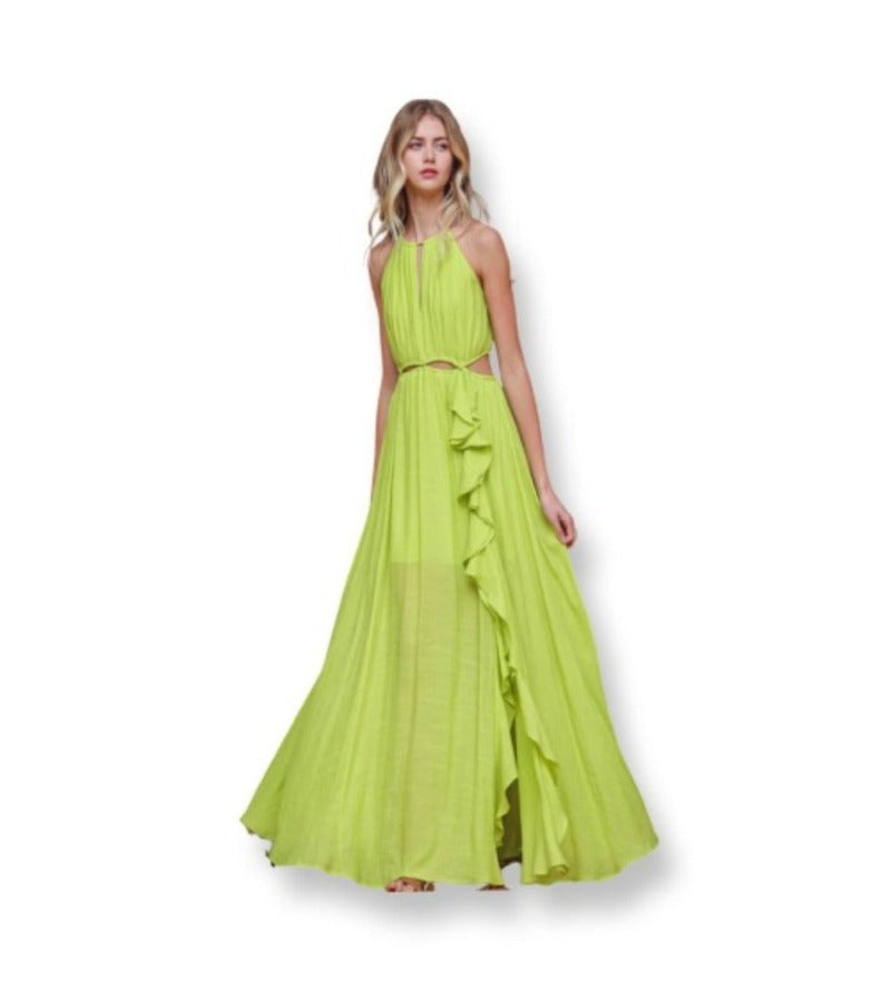 Lime Kiwi Delight: The Ruffled Maxi Dress