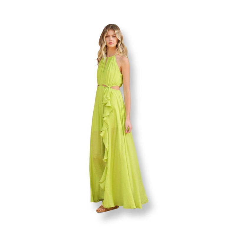 Front Lime Kiwi Delight: The Ruffled Maxi Dress