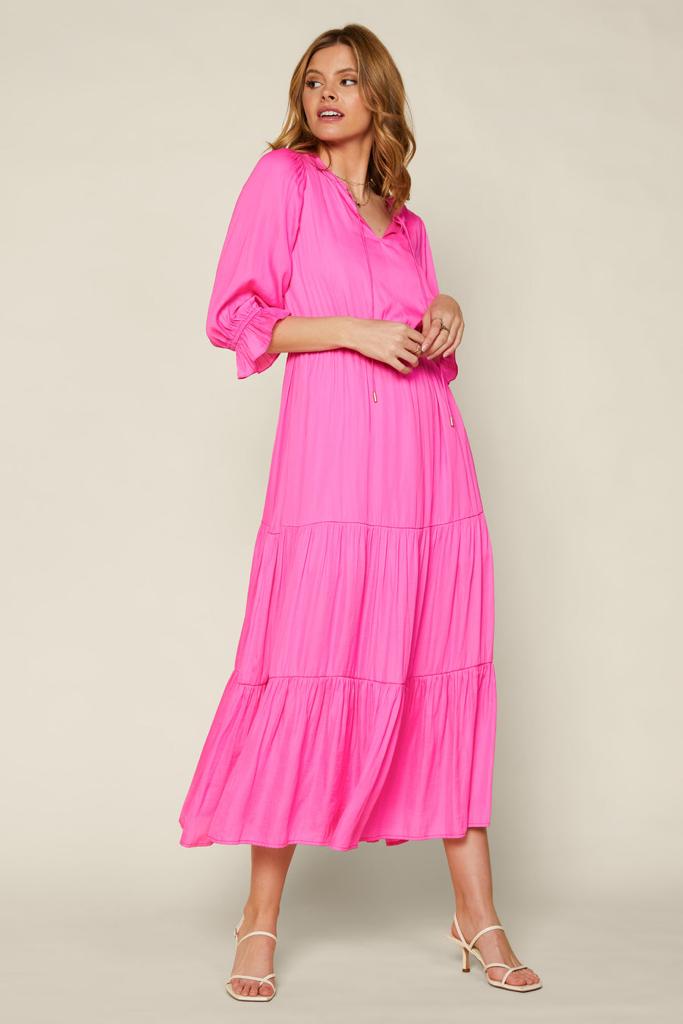 Front Pretty in Pink: The Ruffled Split Neck Dress