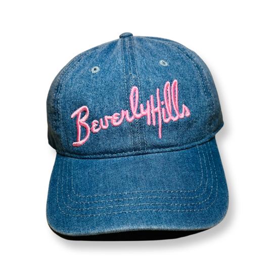 Beverly Hills Cap Demin Baseball Hat With Pink Embroidered Adjustable