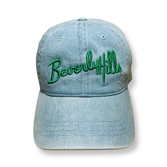 Beverly Hills Cap Clear Demin Baseball Hat With Green Embroidered Adjustable