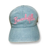 Beverly Hills Cap Clear Demin Baseball Hat With Pink Embroidered Adjustable