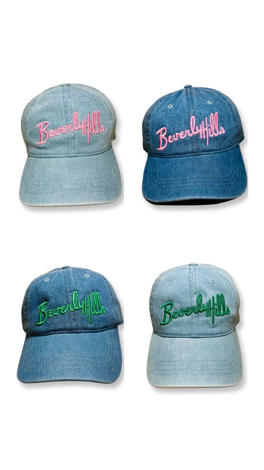Beverly Hills Cap Clear Demin Baseball Hat With Pink Embroidered Adjustable Collection