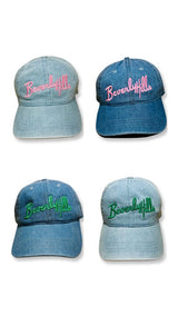 Beverly Hills Cap Demin Baseball Hat With Pink Embroidered Adjustable Collection