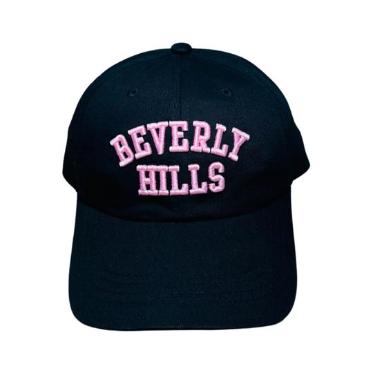 Beverly Hills Cap Black Baseball Hat With Pink Embroidery Adjustable
