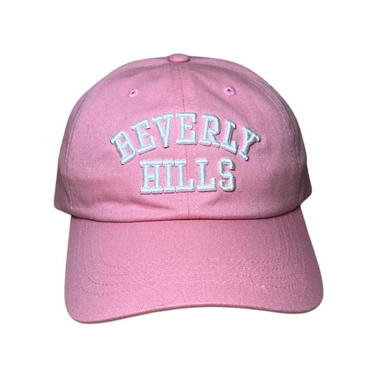 Beverly Hills Cap Pink Baseball Hat With White Embroidered Adjustable