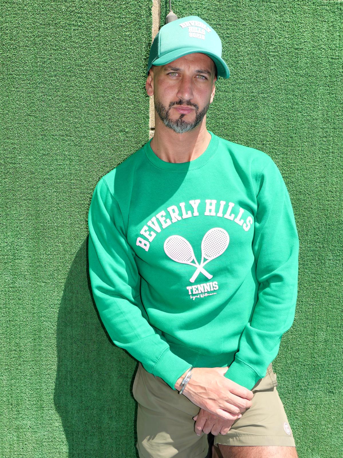 Green Tennis Sweatshirt With Pink Puff Letters