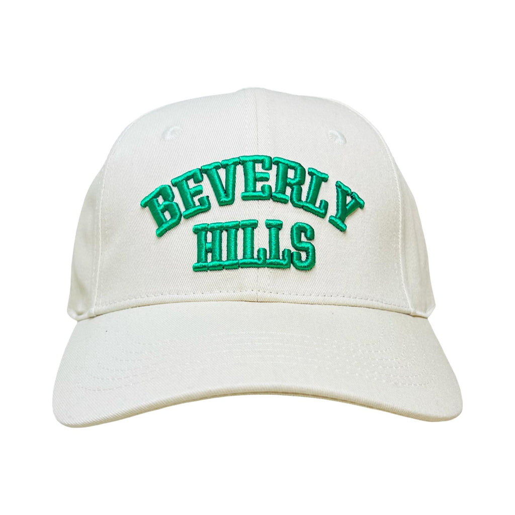 Beverly Hills Cap White Baseball Hat With Green Embroidery Adjustable