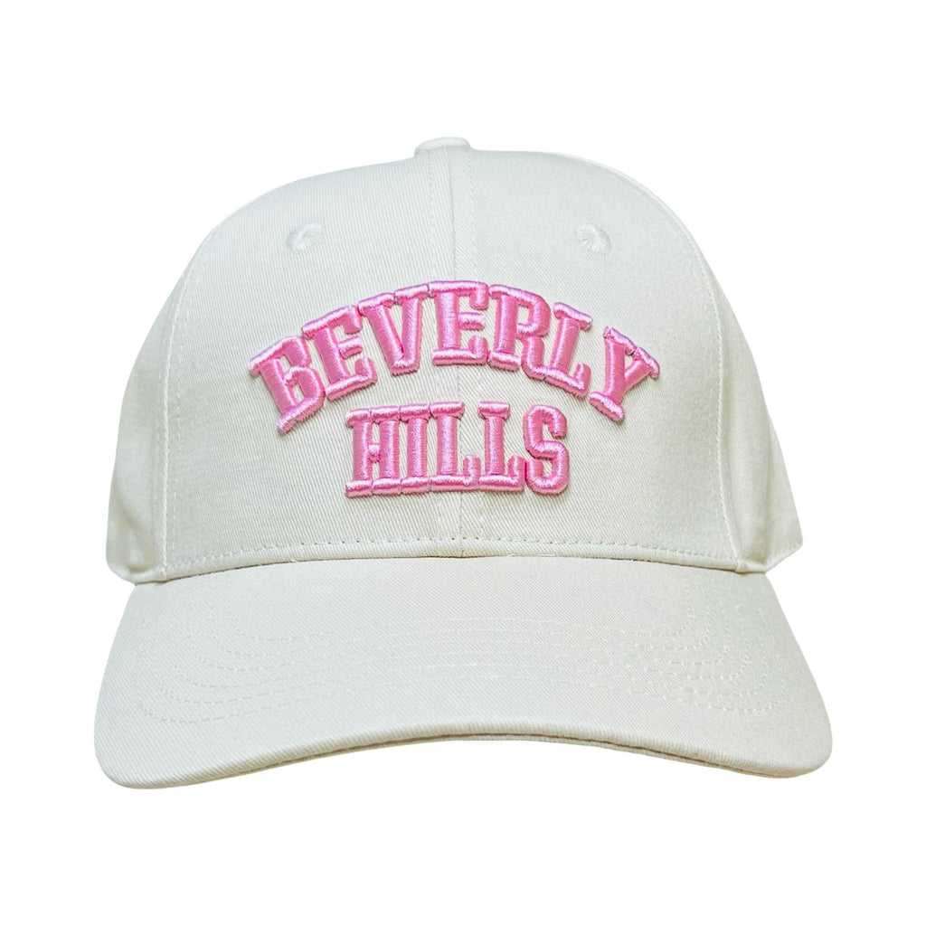 Beverly Hills Cap White Baseball Hat With Pink Embroidery Adjustable