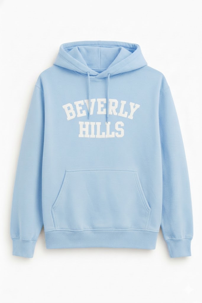 Original Beverly Hills Baby Blue with White Puff Hoodie