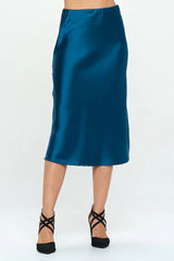 Blue Teal Satin Midi Skirt