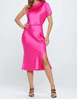 stretch satin pink dress
