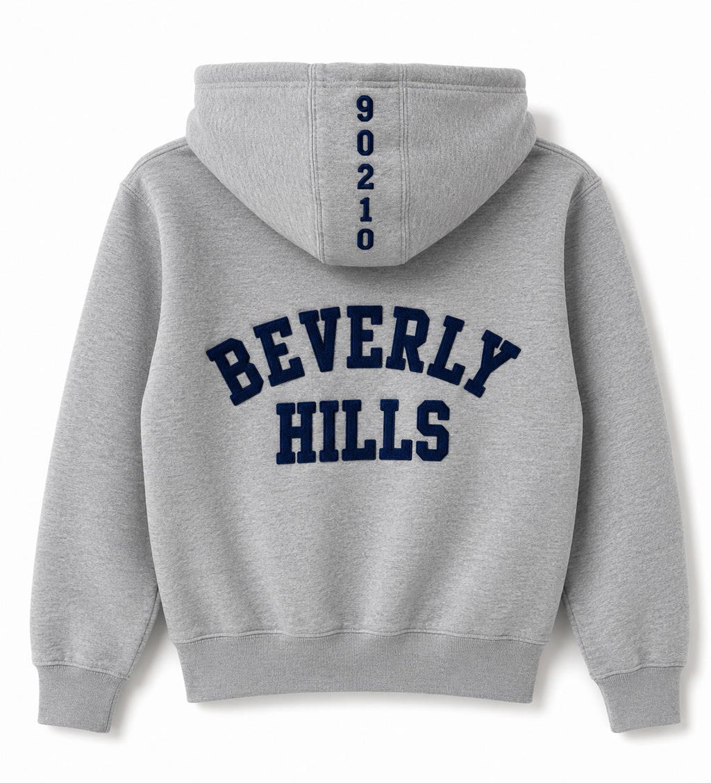 Heather Gray Beverly Hills Zipper Sweater Beverly Hills Zipper 90210 With Blue Letters