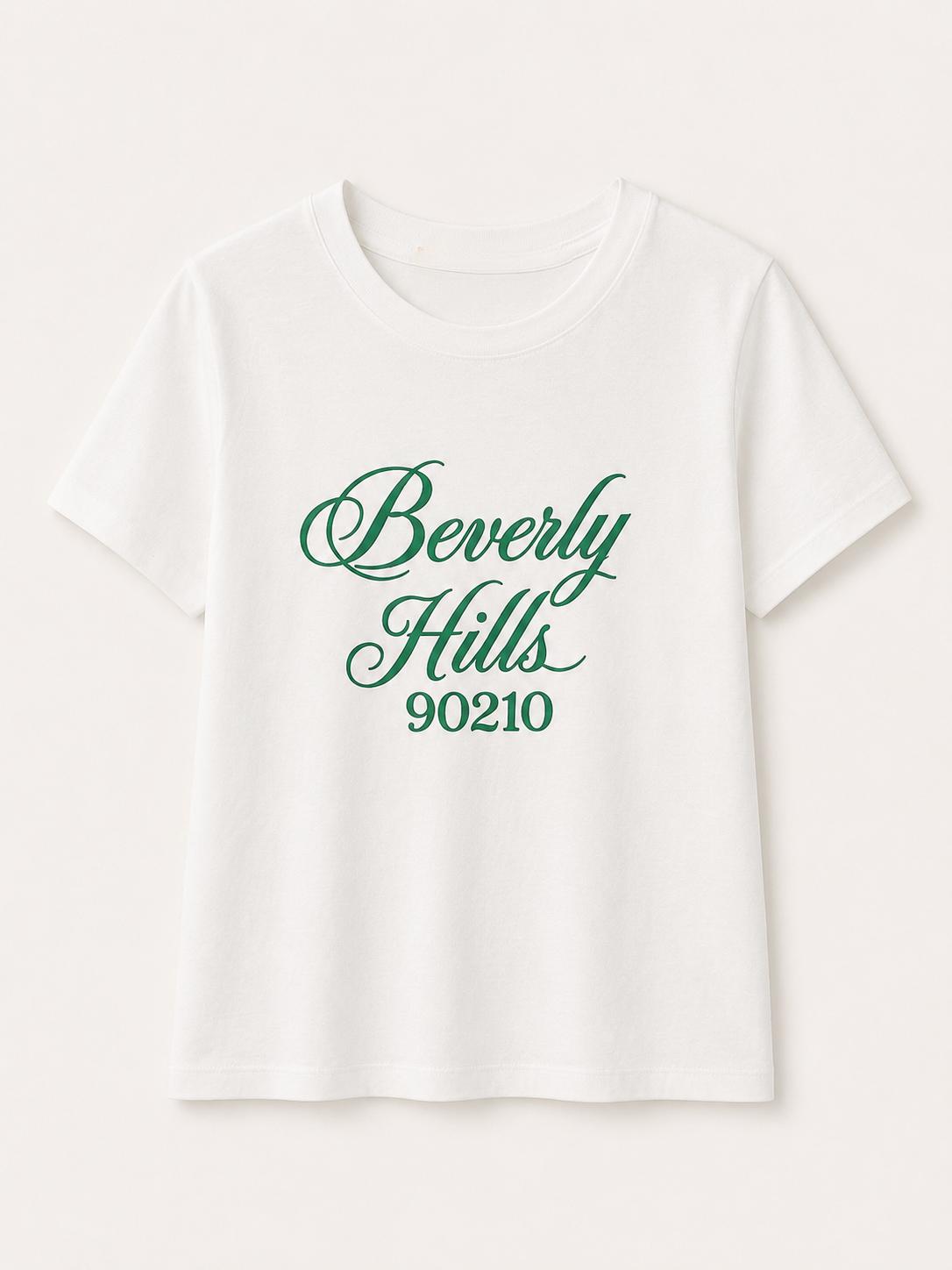 Woman Beverly Hills T shirt White With Green Letters