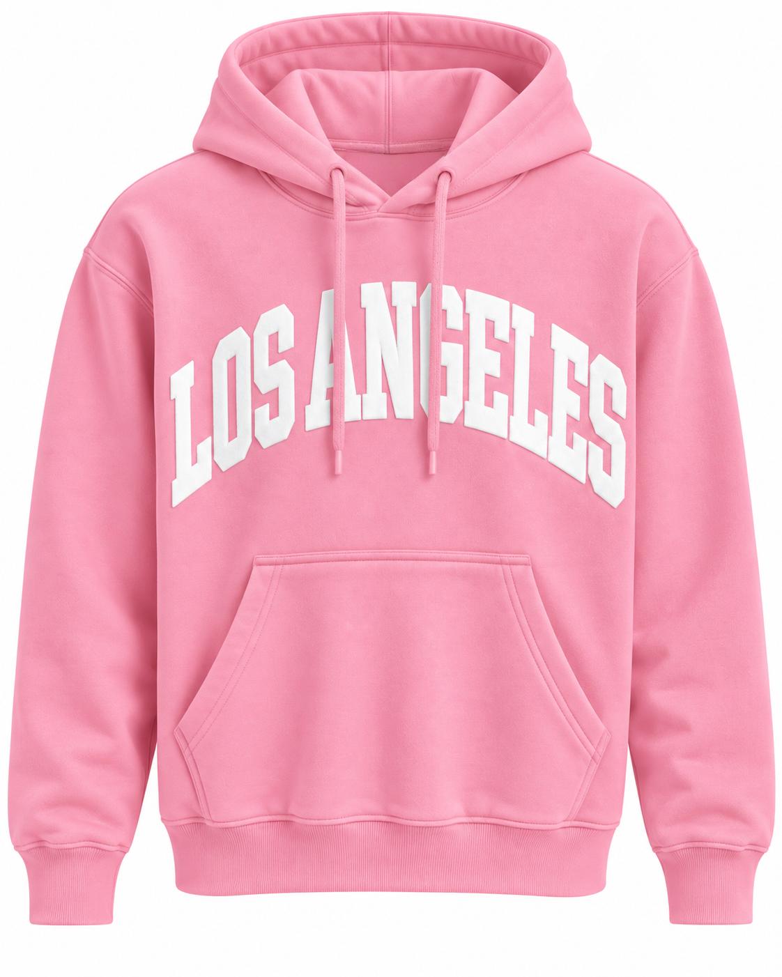 Los Angeles Pink With White Puff Hoodie