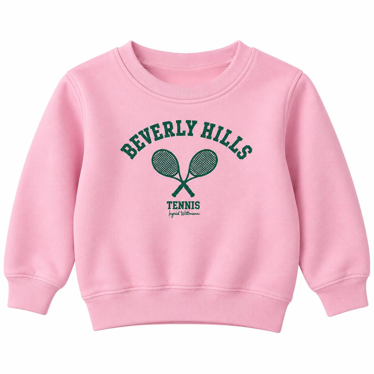 Sweatshirt Crewneck Beverly Hills Tennis for kids Pink with White Letters