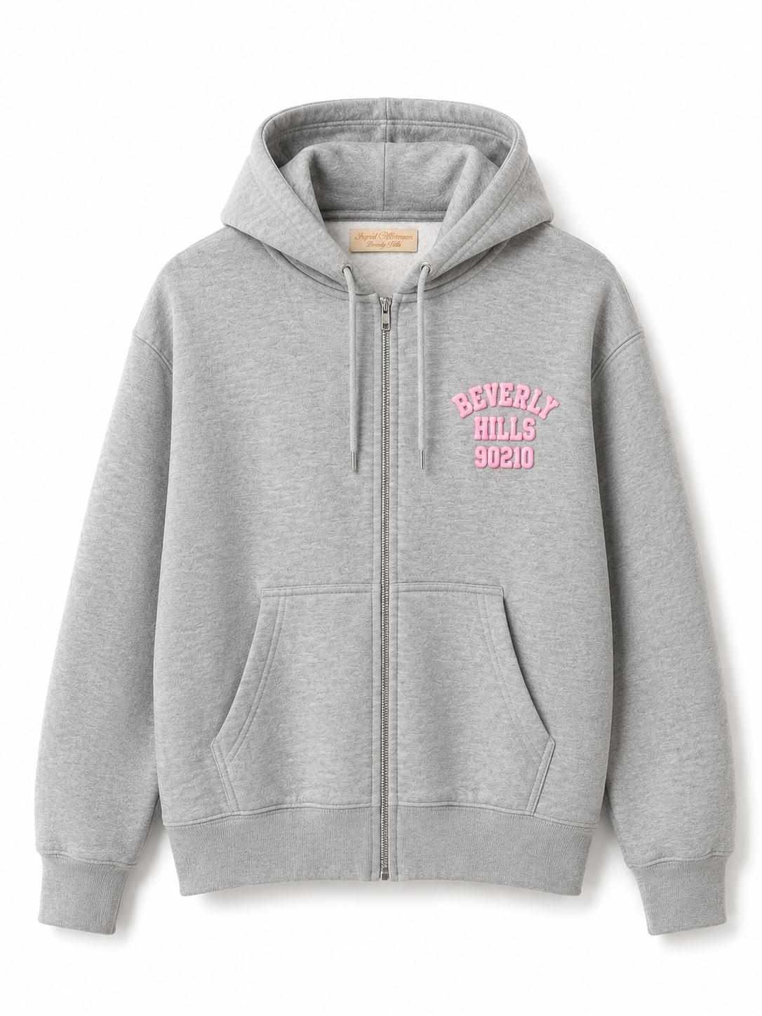 Heather Gray Beverly Hills Zipper Sweater Beverly Hills Zipper 90210 With Pink Letters