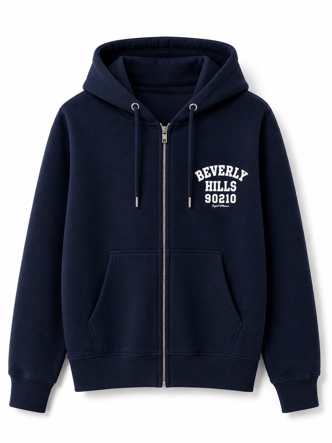 Blue Navy Beverly Hills Zipper Sweater Beverly Hills Zipper 90210 With White Letters