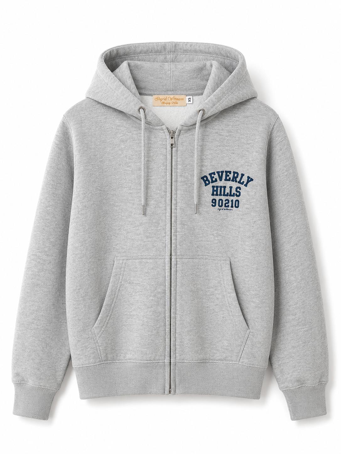 Heather Gray Beverly Hills Zipper Sweater Beverly Hills Zipper 90210 With Blue Letters