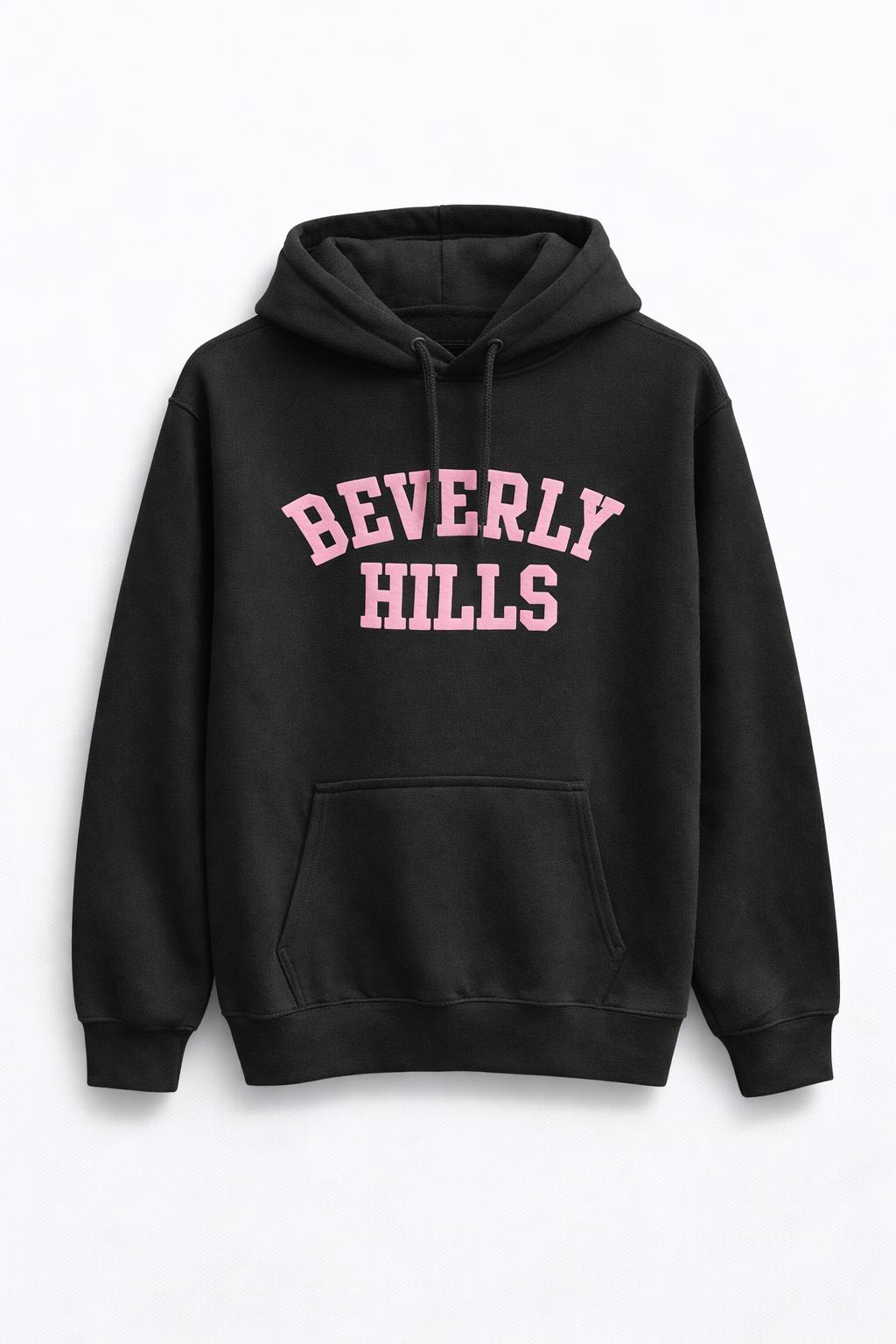 Beverly Hills Black With Pink Puff Hoodie