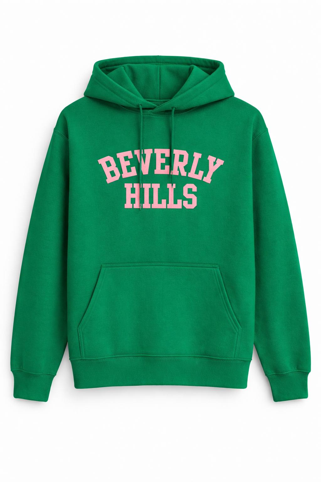Original Beverly Hills Hoodie Green kelly with Pink Puff Letters