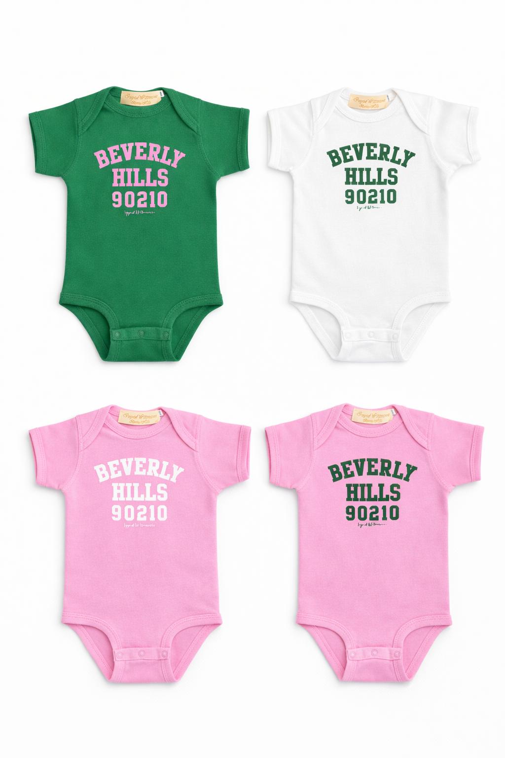 Beverly Hills Green With Pink Unisex Baby Onesies Bodysuits
